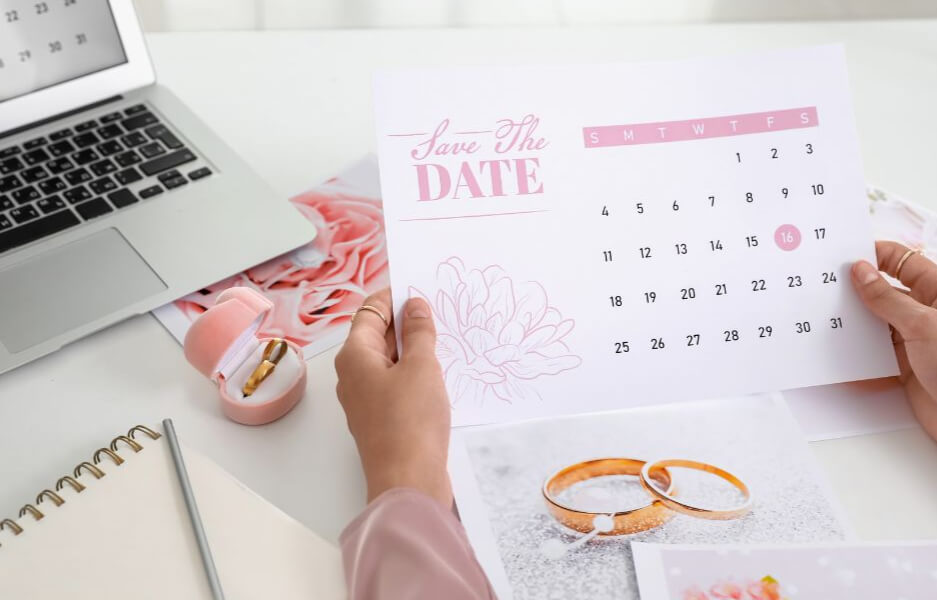An elegant image, with soft pink colours, featuring a laptop, calendar, notebook and pen.